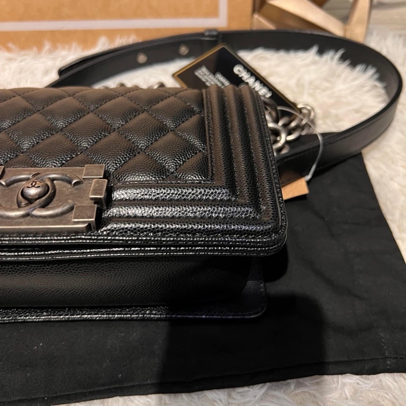 Chanel Boy20 荔枝復古黑銀-3