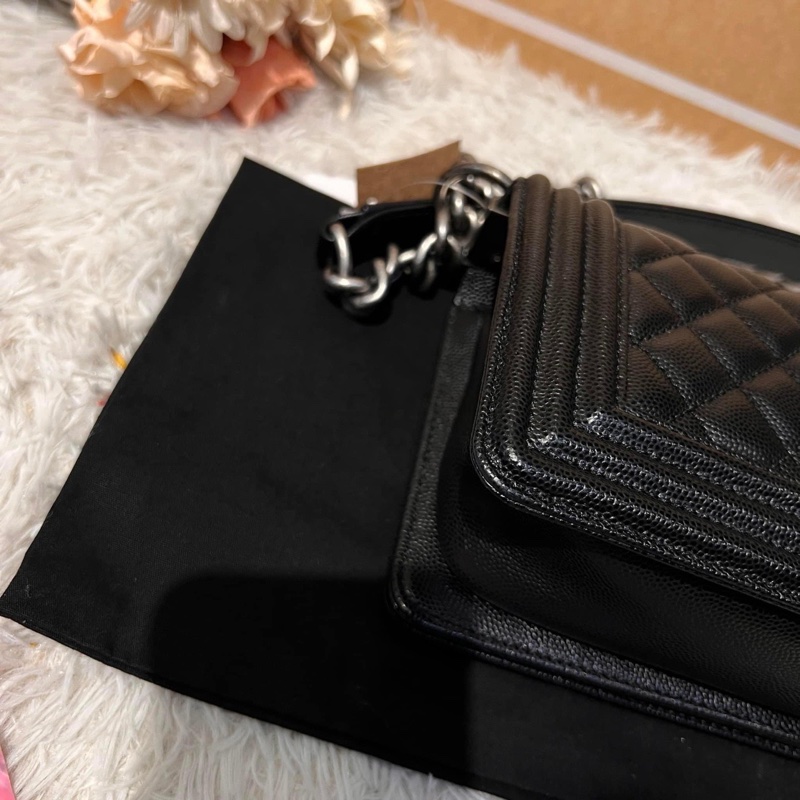Chanel Boy20 荔枝復古黑銀-6