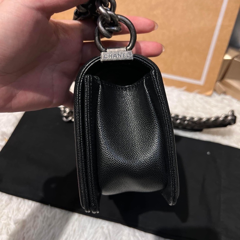 Chanel Boy20 荔枝復古黑銀-7