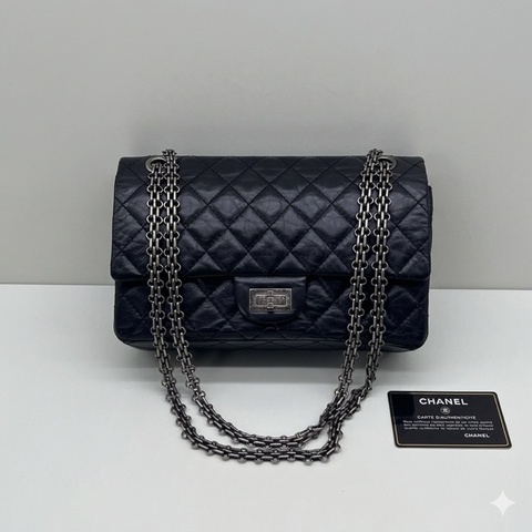 Chanel/香奈兒2.55 黑銀小號鏈條包 21開 尺寸：20*15.5*6