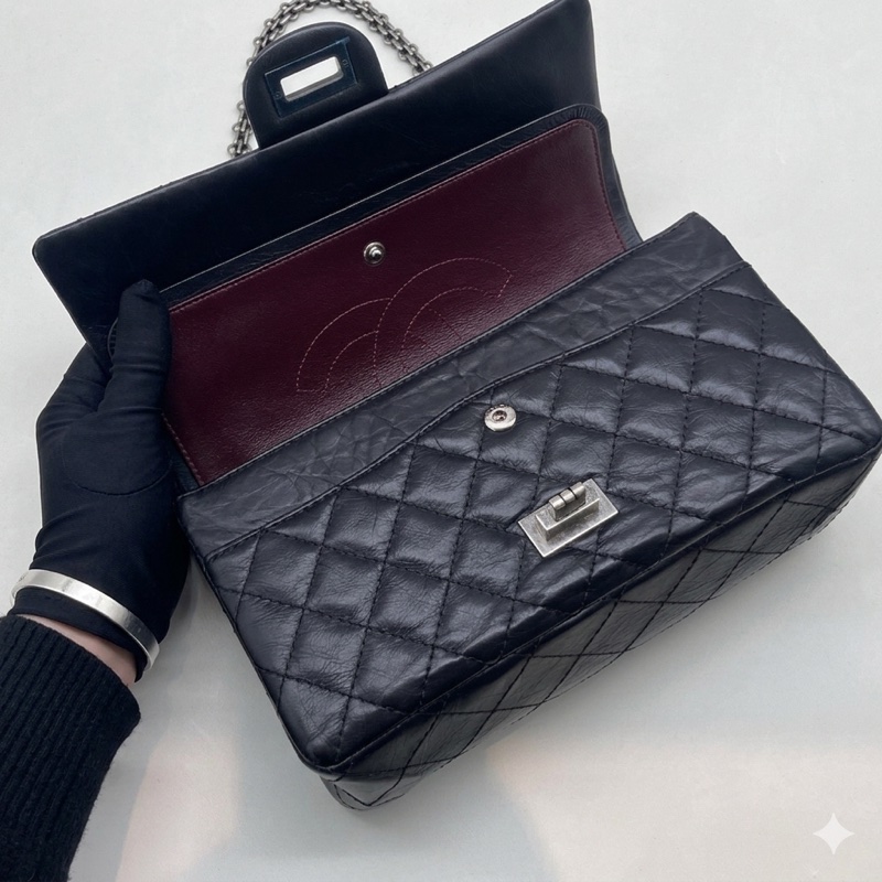 Chanel/香奈兒2.55 黑銀小號鏈條包 21開 尺寸：20*15.5*6-3