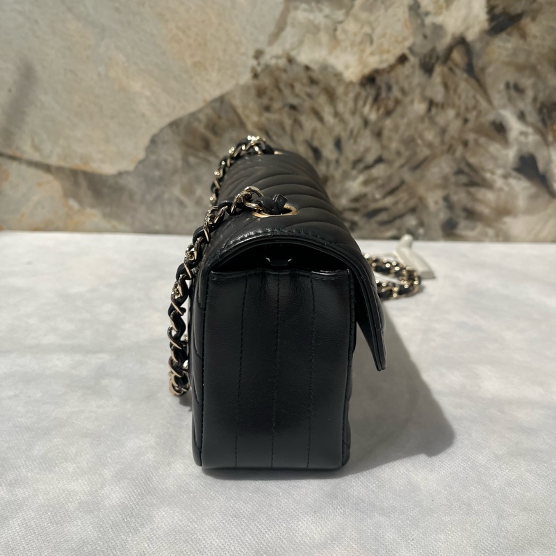 Chanel 黑羊皮山形紋金釦CF 20cm-2