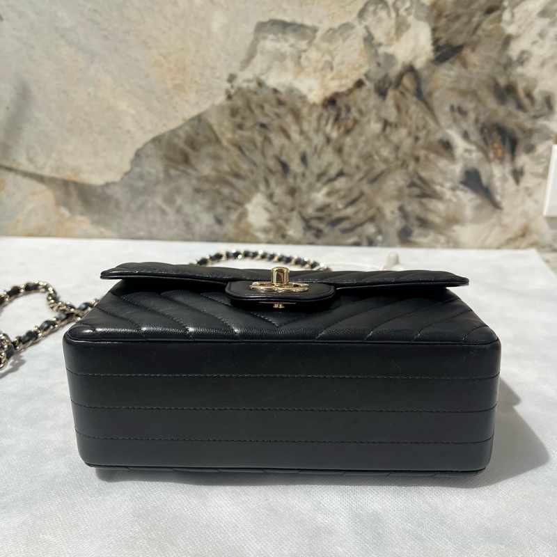 Chanel 黑羊皮山形紋金釦CF 20cm-4