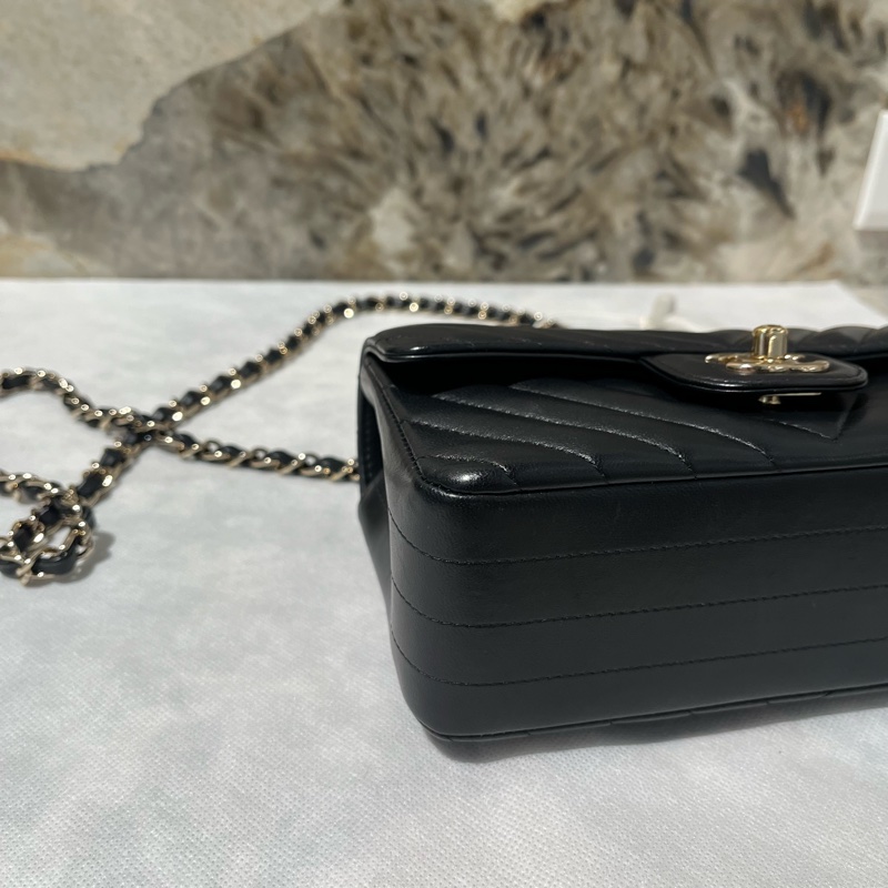 Chanel 黑羊皮山形紋金釦CF 20cm-5