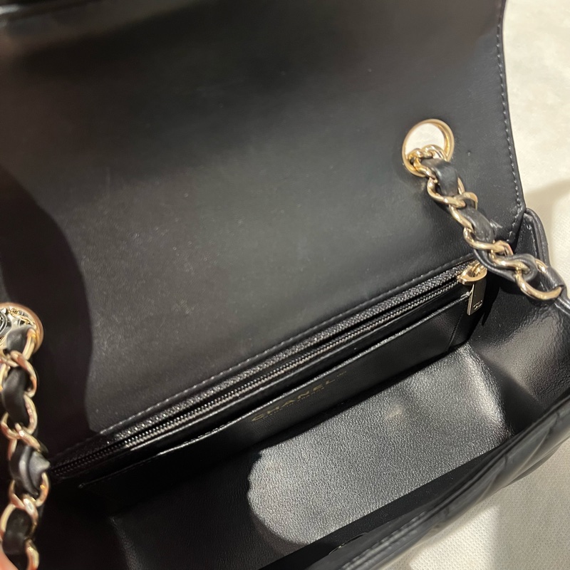 Chanel 黑羊皮山形紋金釦CF 20cm-7