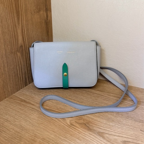 Celine 藍灰色拼綠色斜背包
