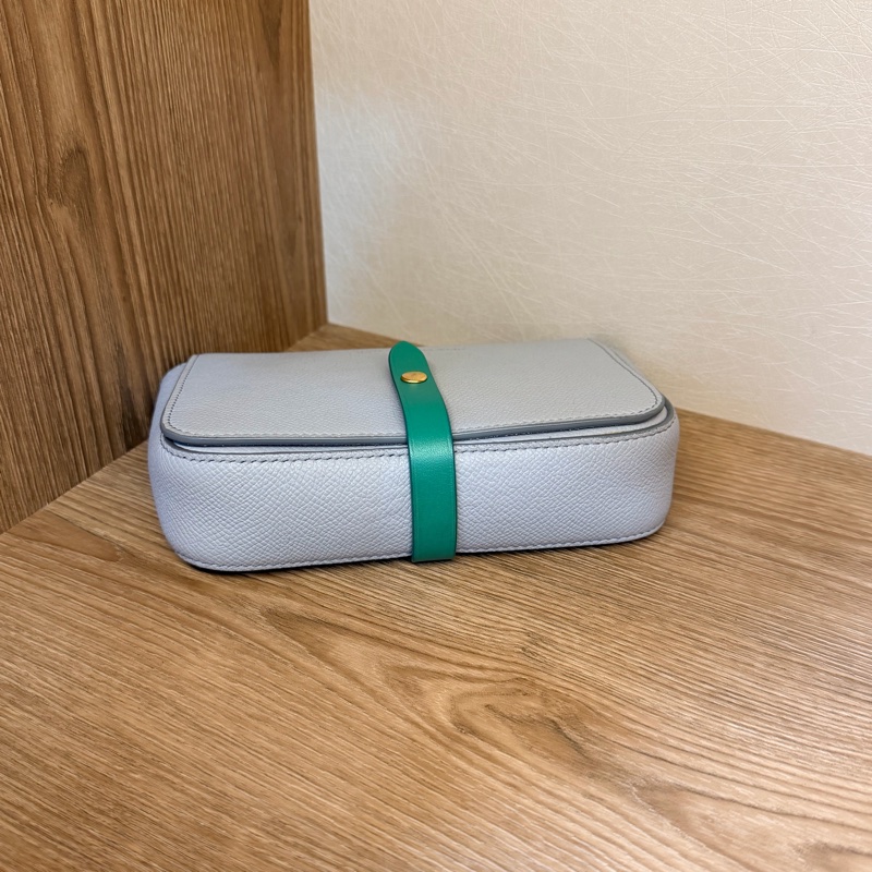 Celine 藍灰色拼綠色斜背包-4