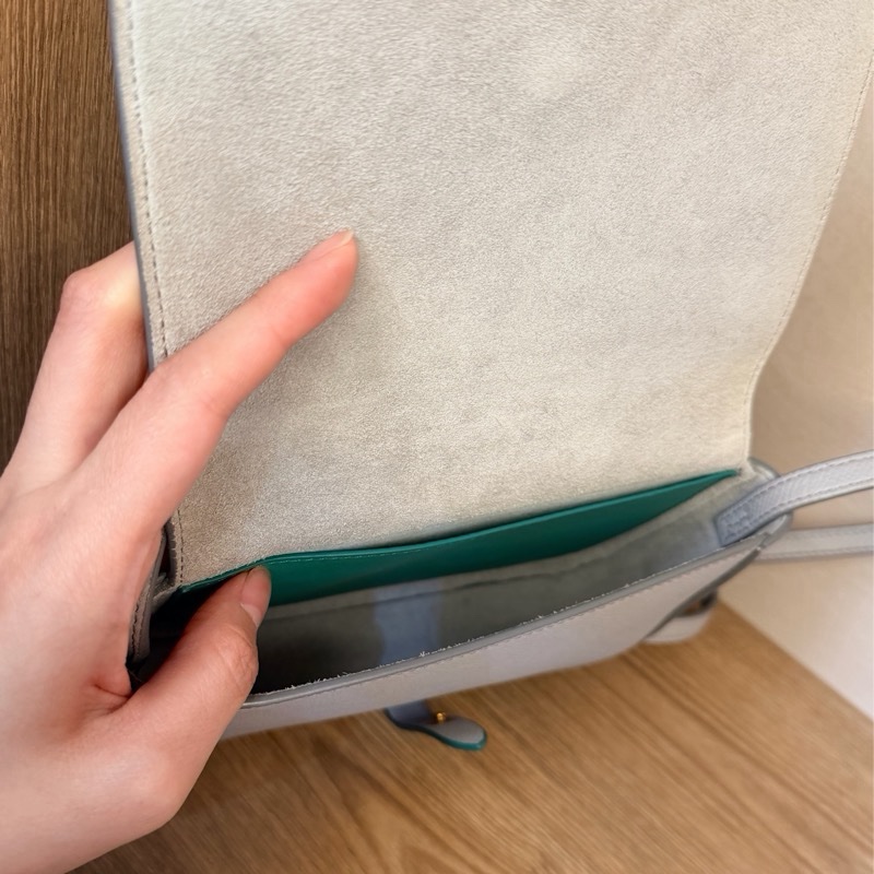 Celine 藍灰色拼綠色斜背包-6