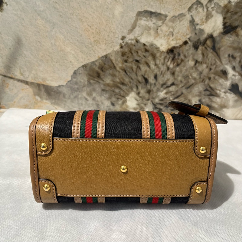 Gucci 黑帆布拚棕皮波士頓手提斜背兩用包-4