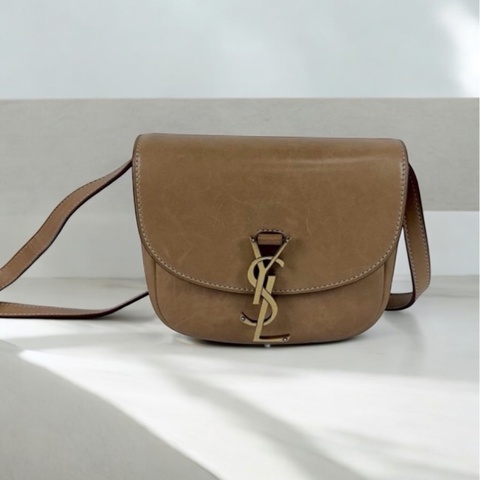 SAINT LAURENT 619740金釦奶茶色KAIA馬鞍斜背包