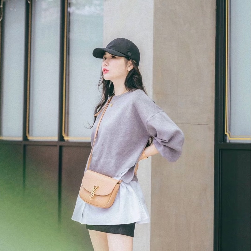 SAINT LAURENT 619740金釦奶茶色KAIA馬鞍斜背包-9