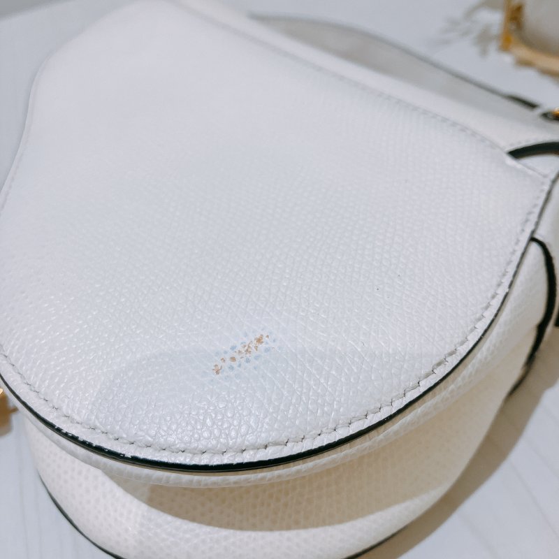 TK2036	 迪奧 迷你 白色 馬鞍包 Christian Dior Mini Saddle Bag With Strap Latte Grained Calfskin White X PHW-6
