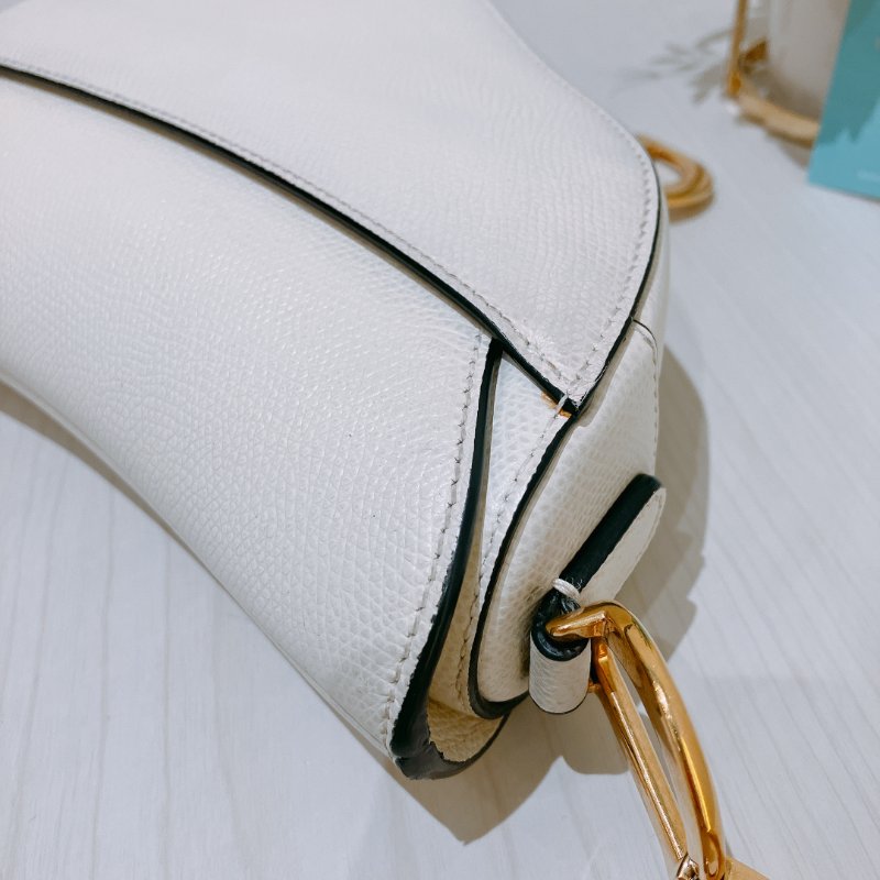 TK2036	 迪奧 迷你 白色 馬鞍包 Christian Dior Mini Saddle Bag With Strap Latte Grained Calfskin White X PHW-8