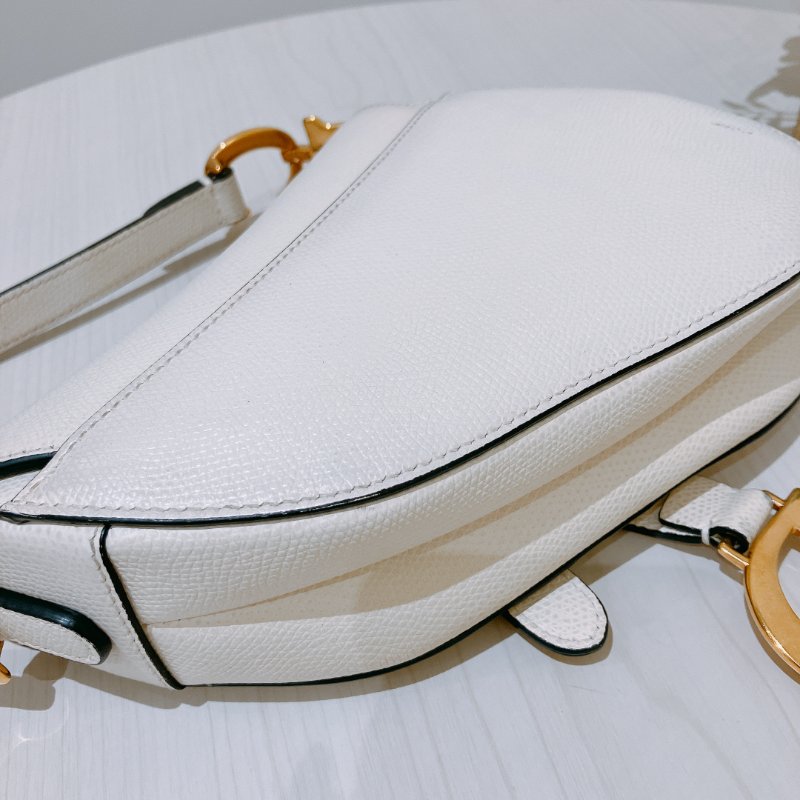 TK2036	 迪奧 迷你 白色 馬鞍包 Christian Dior Mini Saddle Bag With Strap Latte Grained Calfskin White X PHW-9