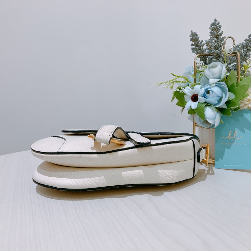 TK2036	 迪奧 迷你 白色 馬鞍包 Christian Dior Mini Saddle Bag With Strap Latte Grained Calfskin White X PHW-10