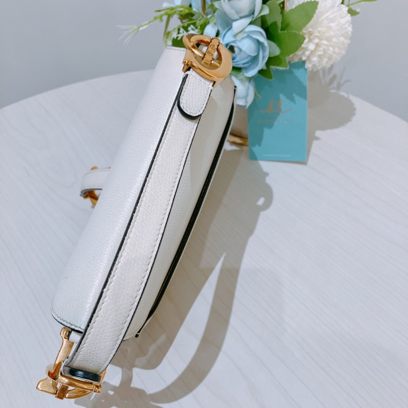 TK2036	 迪奧 迷你 白色 馬鞍包 Christian Dior Mini Saddle Bag With Strap Latte Grained Calfskin White X PHW-11