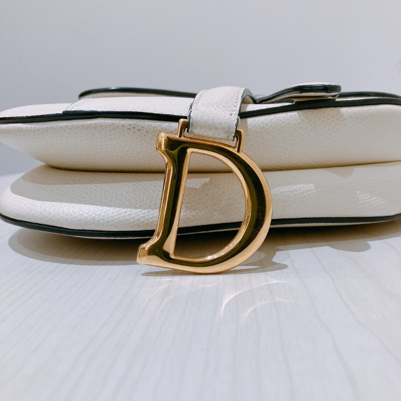 TK2036	 迪奧 迷你 白色 馬鞍包 Christian Dior Mini Saddle Bag With Strap Latte Grained Calfskin White X PHW-14