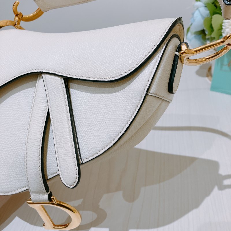 TK2036	 迪奧 迷你 白色 馬鞍包 Christian Dior Mini Saddle Bag With Strap Latte Grained Calfskin White X PHW-15