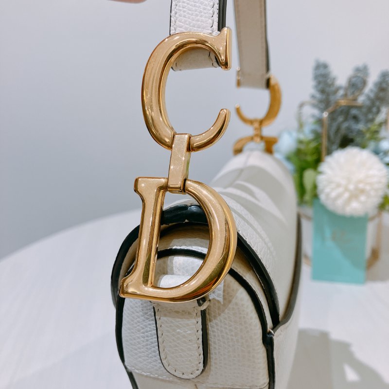 TK2036	 迪奧 迷你 白色 馬鞍包 Christian Dior Mini Saddle Bag With Strap Latte Grained Calfskin White X PHW-16