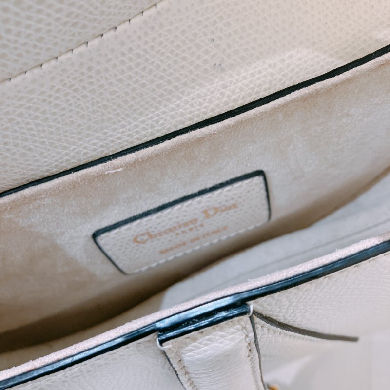 TK2036	 迪奧 迷你 白色 馬鞍包 Christian Dior Mini Saddle Bag With Strap Latte Grained Calfskin White X PHW-17