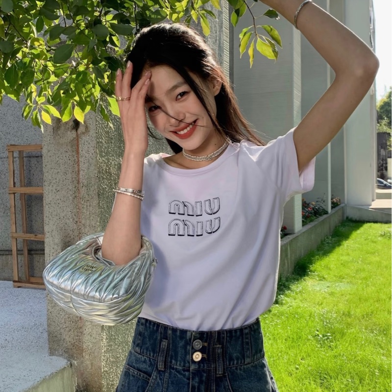 MiuMiu白色疊印Logo T恤-1