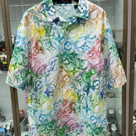 LV男士短袖襯衫 日本限定秀款 絕版 XL 蠟筆彩繪風格 老花滿印