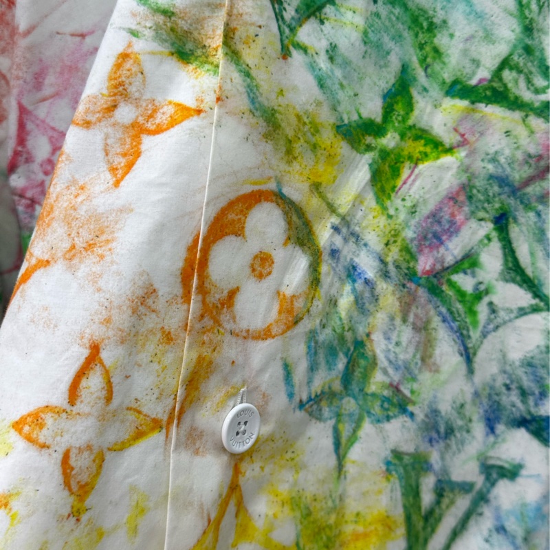 LV男士短袖襯衫 日本限定秀款 絕版 XL 蠟筆彩繪風格 老花滿印-4