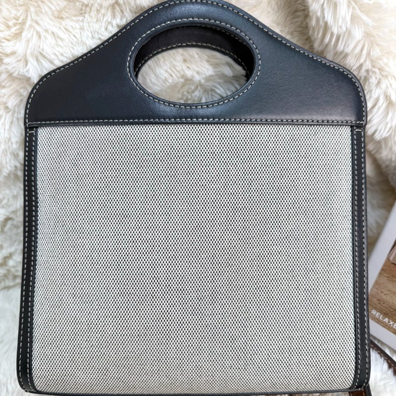 BURBERRY Pocket 口袋包 灰色拼黑色 字母印花 塗層帆布拼牛皮 mini-2