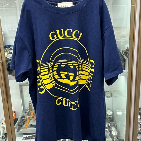 Gucci 藍色 雙G唱片字母logo短袖 M碼