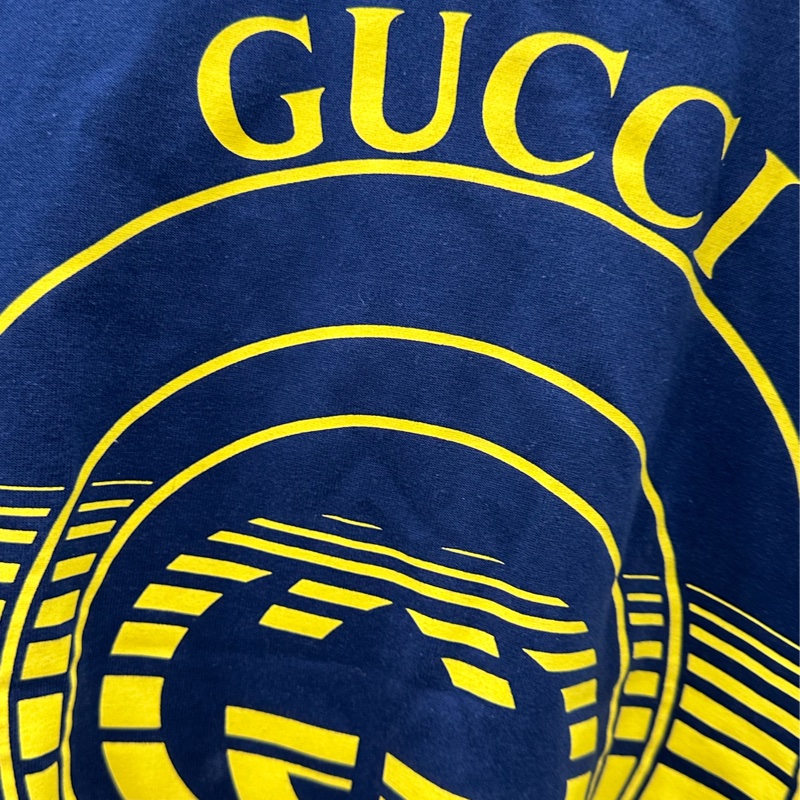 Gucci 藍色 雙G唱片字母logo短袖 M碼-2