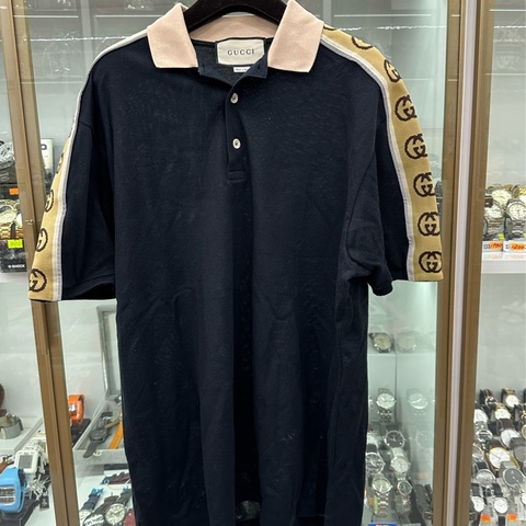 Gucci全新反光織帶logo短袖Polo衫 XL