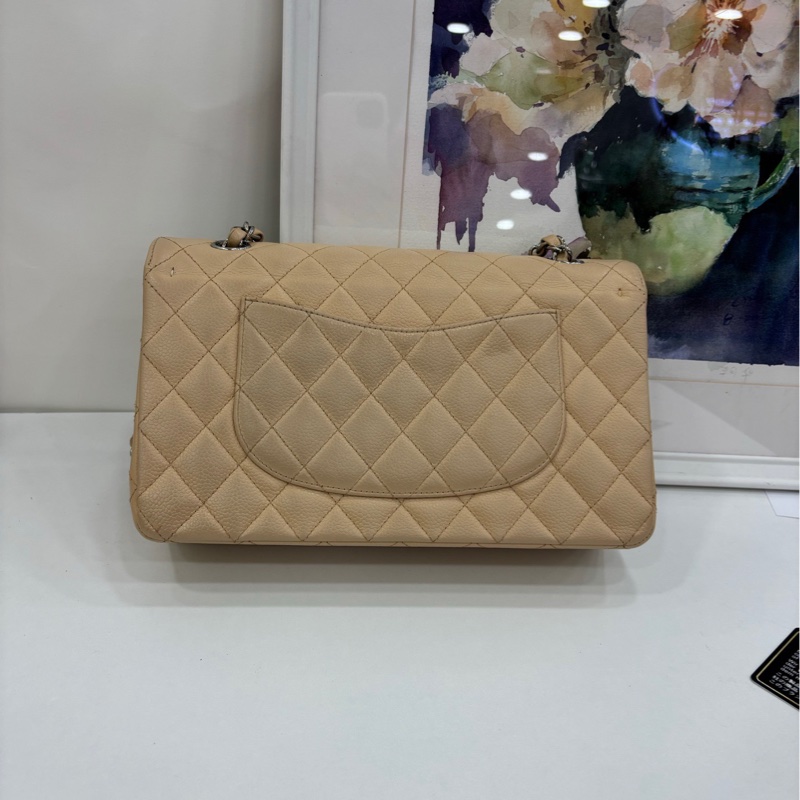 Chanel香奈兒 CF 中號 米色銀扣荔枝紋牛皮 包型立體 內裡乾淨 13開-1