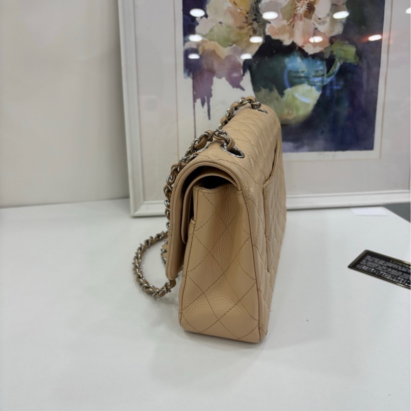 Chanel香奈兒 CF 中號 米色銀扣荔枝紋牛皮 包型立體 內裡乾淨 13開-2