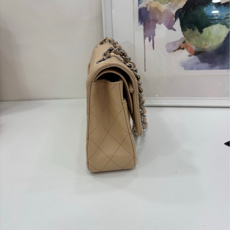 Chanel香奈兒 CF 中號 米色銀扣荔枝紋牛皮 包型立體 內裡乾淨 13開-3