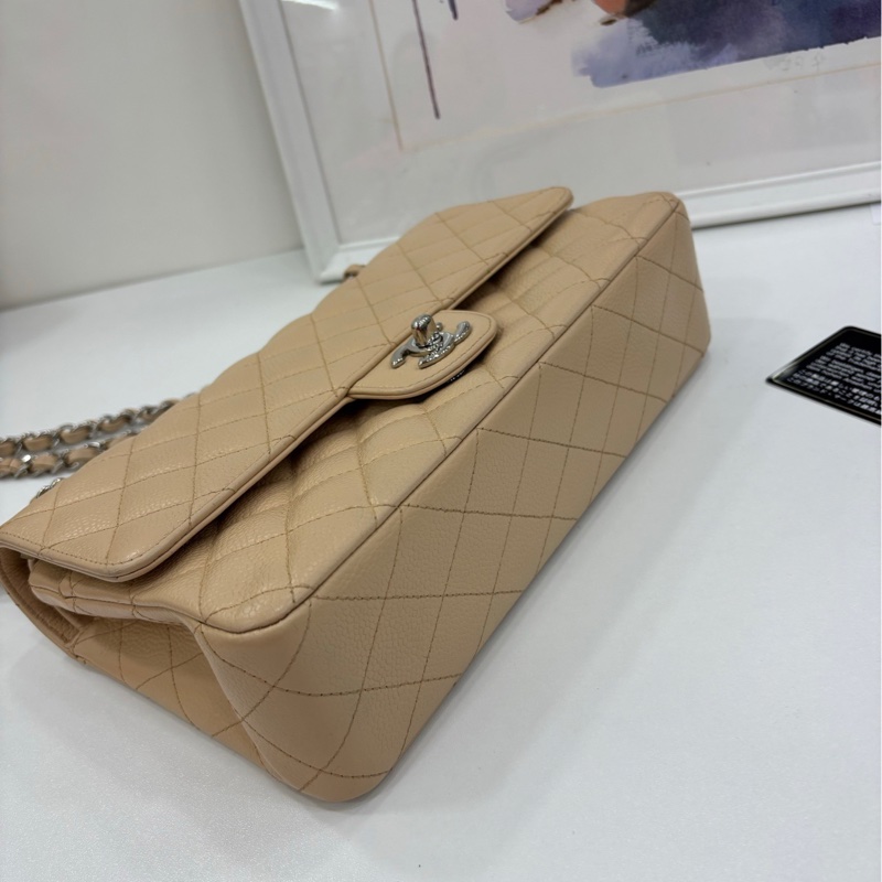 Chanel香奈兒 CF 中號 米色銀扣荔枝紋牛皮 包型立體 內裡乾淨 13開-4