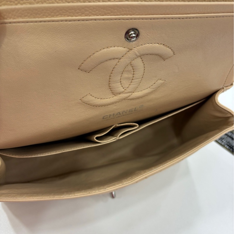 Chanel香奈兒 CF 中號 米色銀扣荔枝紋牛皮 包型立體 內裡乾淨 13開-6
