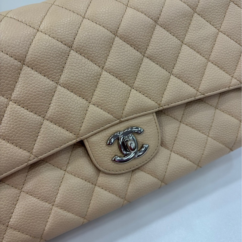 Chanel香奈兒 CF 中號 米色銀扣荔枝紋牛皮 包型立體 內裡乾淨 13開-7