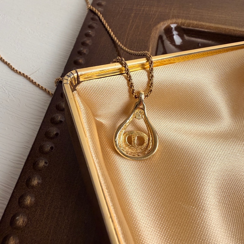 Dior 迪奧 鍍金 CD logo 水滴吊墜 萊茵石 項鏈 禮物-7