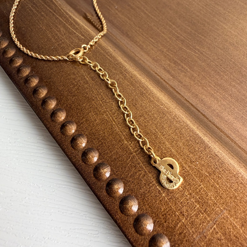 Dior 迪奧 鍍金 CD logo 水滴吊墜 萊茵石 項鏈 禮物-9