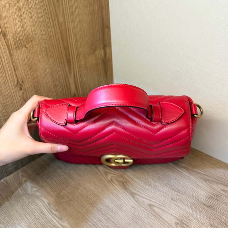 Gucci红牛皮 Handle Marmont 手提斜背包-4