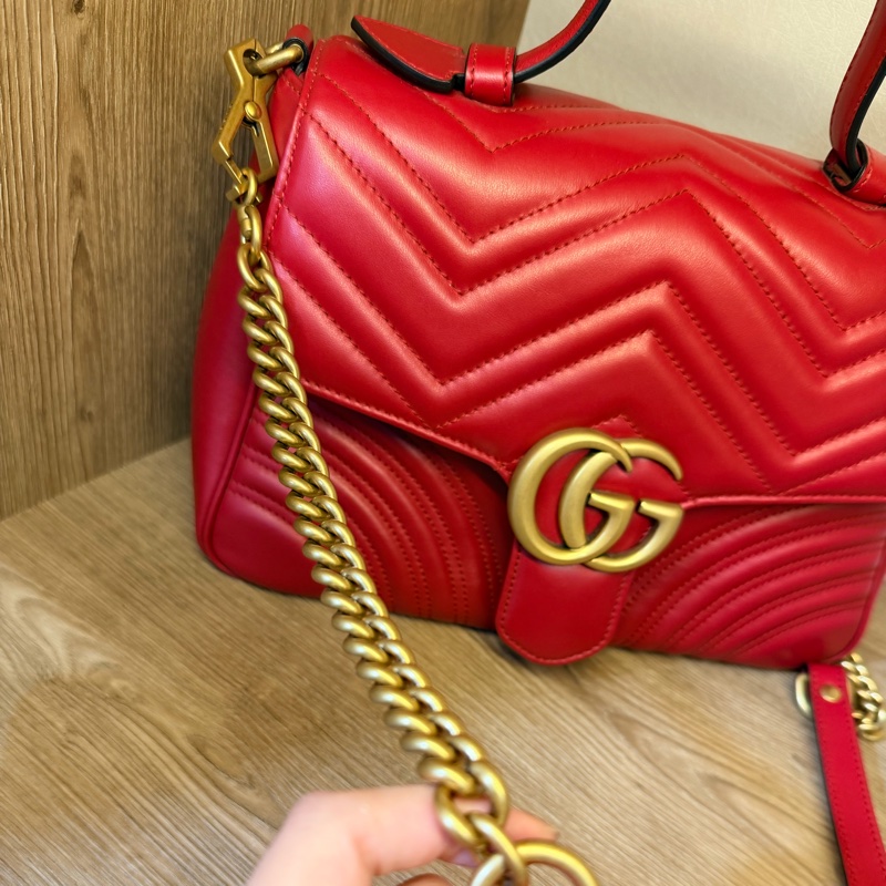 Gucci红牛皮 Handle Marmont 手提斜背包-7