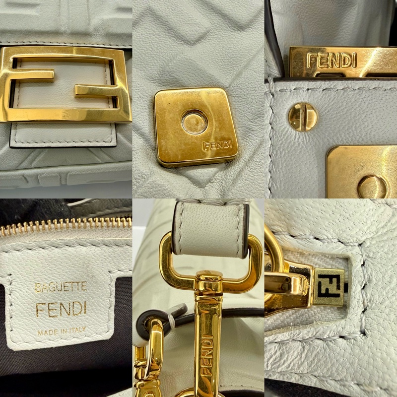 FENDI BAGUETTE 白色皮革兩用肩背包 8BR600-8