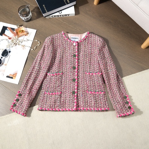 ❤️Chanel 粉色編織外套 粗花呢 Logo鈕扣