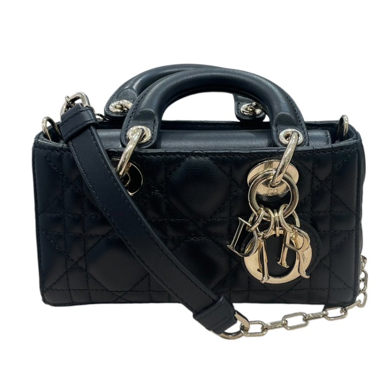 DIOR 迪奧 LADY D-JOY MICRO 黛妃包 皮革 黑色 金釦-0