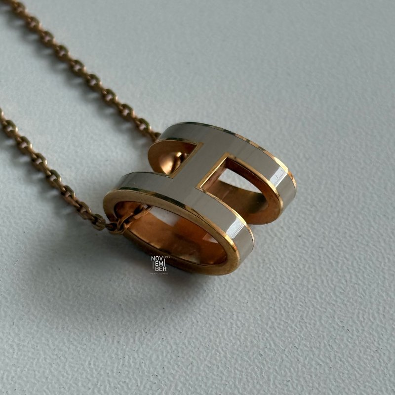 98新🤎 Hermès 愛馬仕 Pop H 項鍊 奶茶金色-1