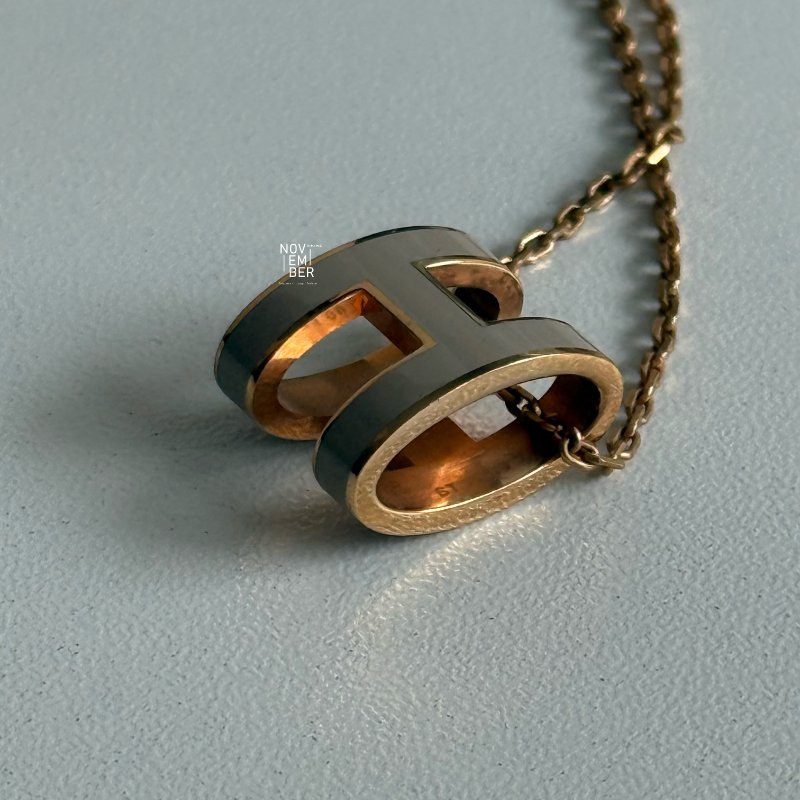 98新🤎 Hermès 愛馬仕 Pop H 項鍊 奶茶金色-2