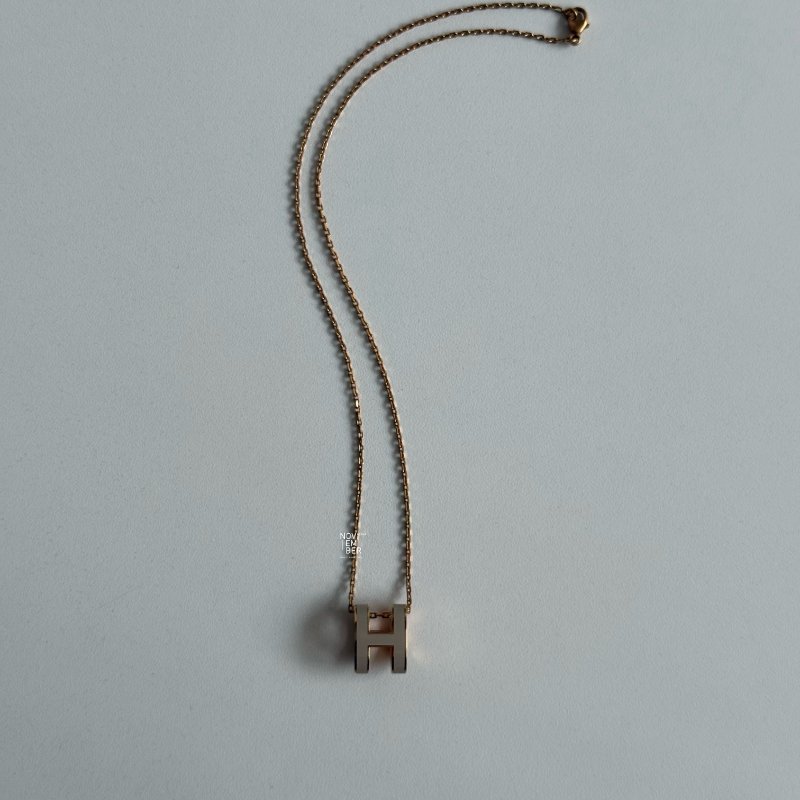 98新🤎 Hermès 愛馬仕 Pop H 項鍊 奶茶金色-4