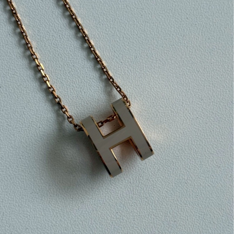 98新🤎 Hermès 愛馬仕 Pop H 項鍊 奶茶金色-5