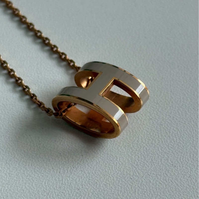 98新🤎 Hermès 愛馬仕 Pop H 項鍊 奶茶金色-6