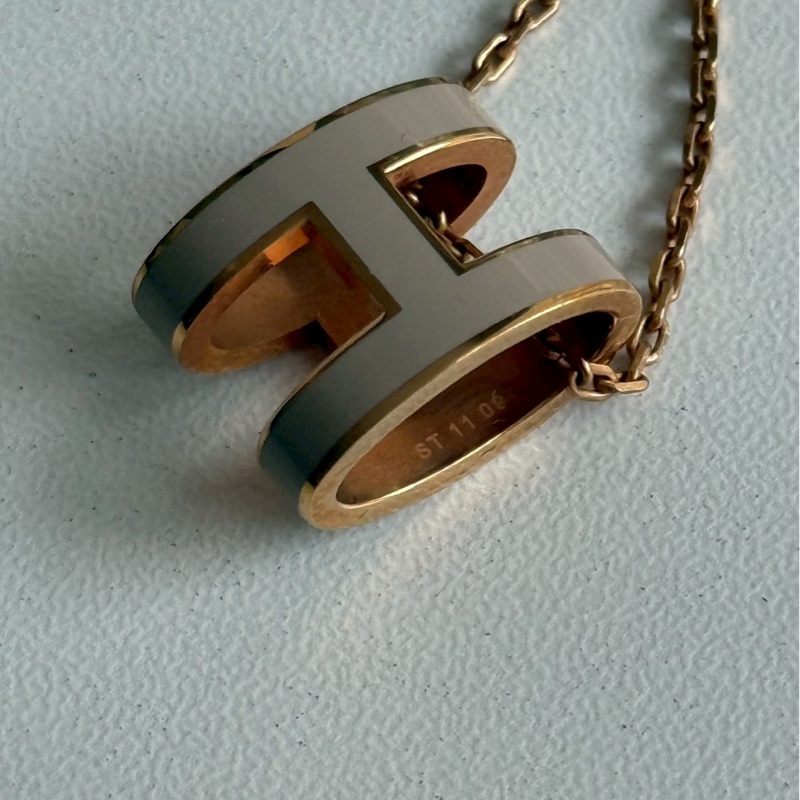 98新🤎 Hermès 愛馬仕 Pop H 項鍊 奶茶金色-7